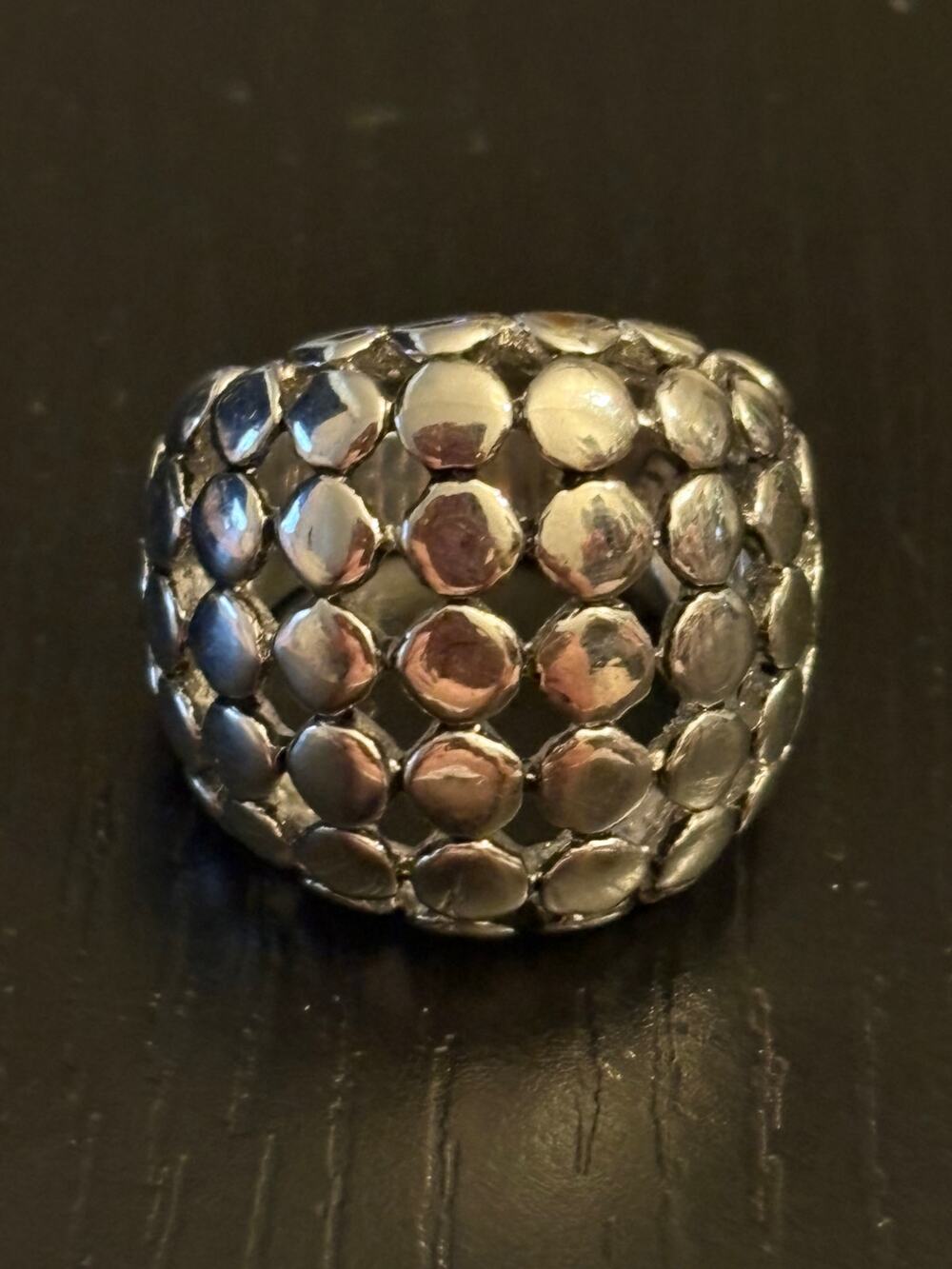 Vintage Silver Tone Domed Pebble Statement Ring Sz 7